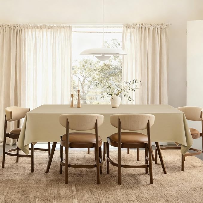 Tan Square Table Cloth 55 x 55 Inch Small Linen Tablecloth for 4 Foot Square Table Washable Heavy Duty Neutral Farmhouse Thick Faux Burlap Textured Tablecloth for Dining Holiday Party