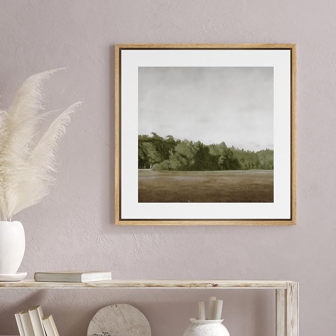 SIGNWIN Framed Canvas Print Wall Art Green Mountain Hill Forest Landscape View Nature Wilderness Illustrations Fine Art Farmhouse/Country Minimal for Living Room, Bedroom, Office - 24"x24" Natural