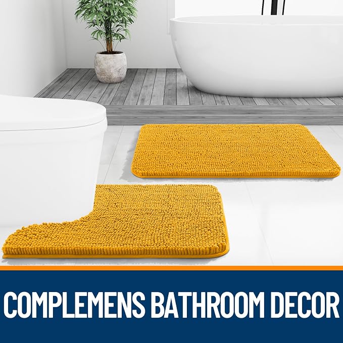 OLANLY Bathroom Rugs 30x20, Extra Soft Absorbent Chenille Bath Rugs, Rubber Backing Quick Dry, Machine Washable Bath Mats for Bathroom Floor, Tub and Shower, Home Decor Accessories, Golden Yellow