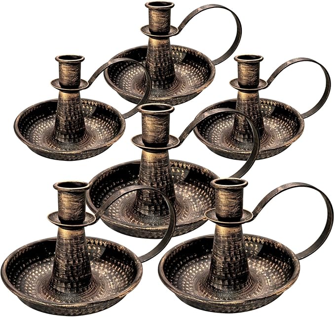 Gold Brass Vintage Candlestick Holders, with Handle, Taper Candle Holder for Candlesticks, for Fireplace Party, Dining, Home, Wedding Decor,Fits 3/4 inch Thick Candle&Led Candles（Set of 6pcs）