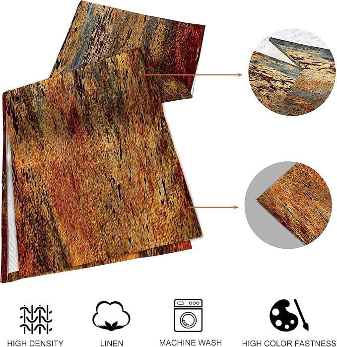 Brown Rust Table Runner and Place Mats Set of 6 Abstract Colorful Metal Steel Iron Rusty Stain Linen Dining Mat Sets Washable Vintage Splash Messy for Home Table Decorations 90 Inches Long