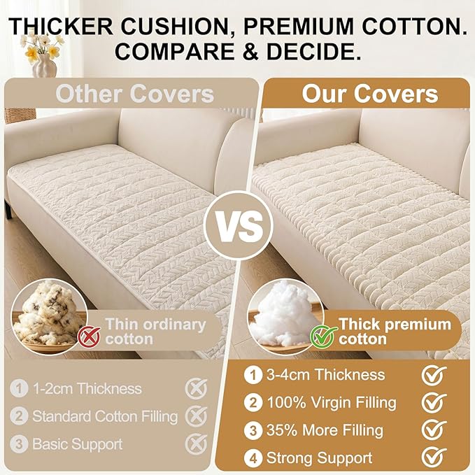 Smiry Non Slip Couch Covers for Dogs, Fuzzy Pet Couch Covers for 3 Cushion Sofa Pet Friendly, Soft Sofa Slipcovers Cushion Furniture Protector Washable (Beige, 27.6" x 82.7")