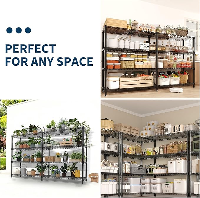 4-Tier Metal Shelving Unit, Heavy Duty Storage Shelves Adjustable Garage Shelf, Easy Assembly, for Basement, Kitchen & Pantry Room Organization, 13.8" D x 60" W x 59.5" H