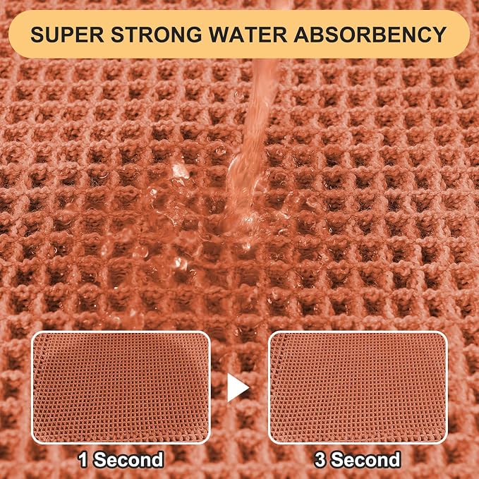 IM HOME Extra Large Waffle Bath Mat, Boho Bathroom Rugs Absorbent Non Slip, Ultra Soft Bathroom Mat,Machine Washable Knit Bath Rug with Border for Bathroom,Bedroom,Kitchen,Shower, 6'x2', Burnt Orange