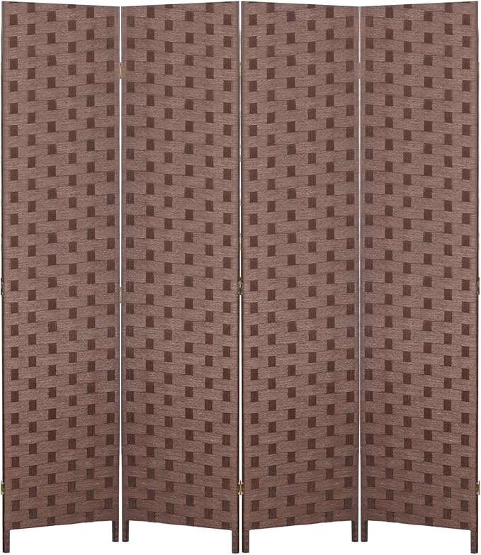 PayLessHere Room Divider 6FT Wood Mesh Hand-Woven Room Divider, 4-Panel Indoor Folding Portable Partition Screen,Brown