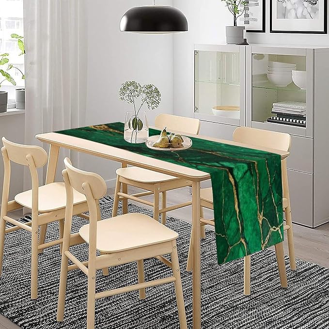 Emerald Green Table Runner,Modern Abstract Art Pattern Table Runner for Coffee Table Dining Room Table Bedroom Party Holiday Decor 13x120inch