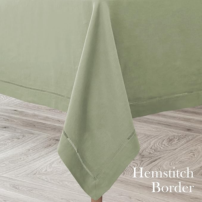 Linen World Hemstitch Linen Tablecloth,French Linen Sage Tablecloth 90" x 60" Inch,Washable Rectangular Table Cloth for Dining,Outdoor,Weddings and Restaurants,Decorative Thanksgiving Christmas