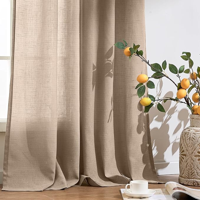 jinchan Short Linen Curtains Curtains 54 Inch Long for Bedroom Small Window Curtains for Kitchen Bathroom Taupe Farmhouse Drapes Light Filtering Rustic Grommet Drapes Tan 2 Panels Each 50 Inch Wide