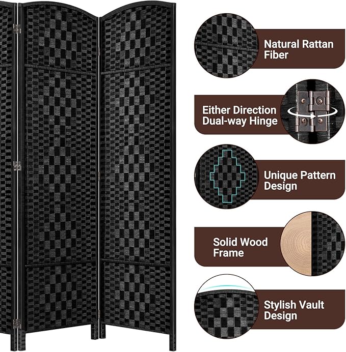 HALLYBEE Room Divider, Room Dividers and Folding Privacy Screens, 16in Privacy Screen, 4 Panel Temporary Wall Partitions, 6ft Space Separation Panel Screen, Black