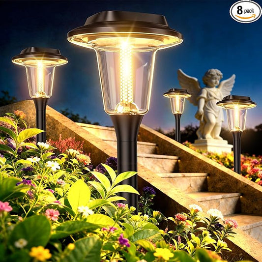 2026 New Solar Pathway Lights Outdoor 8 Pack Solar Lights Outdoor Waterproof IP65 Upgraded Bright LED Auto On/Off Modern Garden Lights Solar Powered Light for Yard Lawn Walkway Driveway Patio Decor