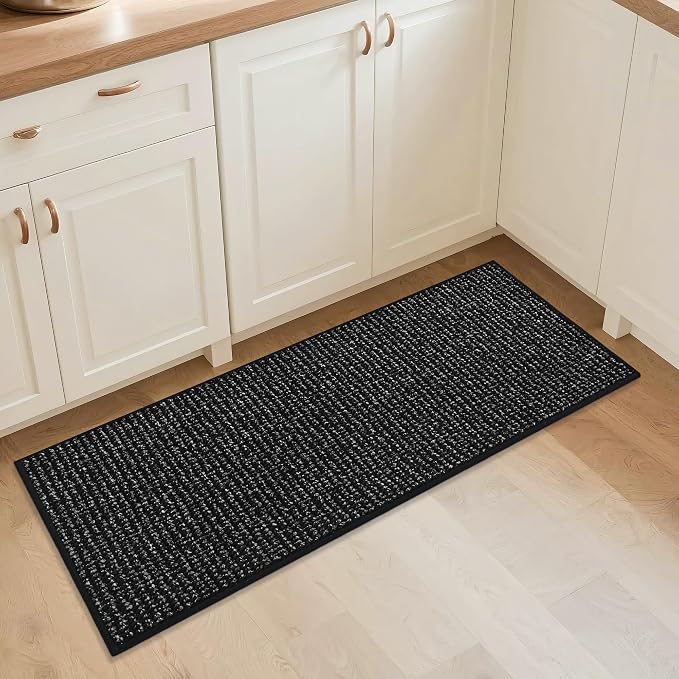 BEQHAUSE Kitchen Runner Rugs 20"x48", Non-Slip Kitchen Mats for Floor, Super Absorbent and Stain Resistant Kitchen Rug, Machine Washable Rugs for Kitchen, Hallway, Laundry & Sink, Black