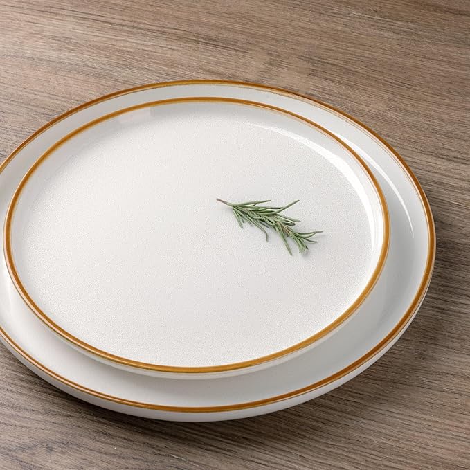GBHOME Ceramic Dinnerware Sets for 8, 24 Pieces Stoneware Plates and Bowls Sets, Scratch Resistant Dishes, Dishwasher & Microwave Safe, Reactive Glaze-Pearl White