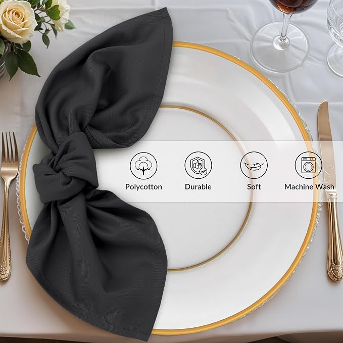Zoyer Cloth Napkins Set of 12, 18x18 Inches Cotton Enrich Napkins Cloth ‎Washable, Soft & Durable Dinner Napkins for Parties, Wedding, Christmas, ‎Thanksgiving & Everyday Use - Black
