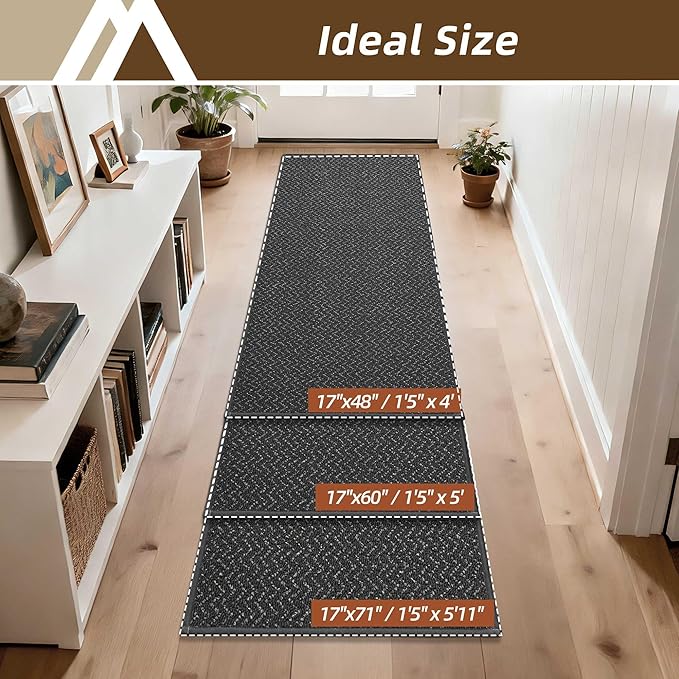 COSY HOMEER Door Mat 17" x 48" Non Slip Absorbent Entryway Rugs Dirt Trapper Doormats Washable Entrance Mats Low Pile Welcome Floor Mat for Front Back Door and Entry Mats,Dark Grey(Roll Packing)