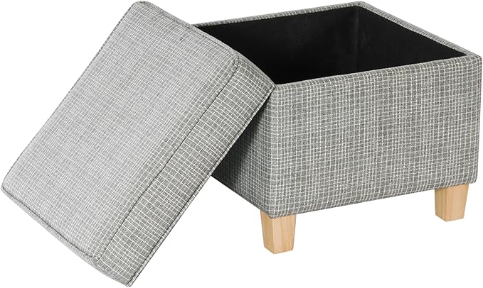 Homepop Home Decor | K7342-F2428 | Classic Square Storage Ottoman with Lift Off Lid- Sage Mini Grid Pattern