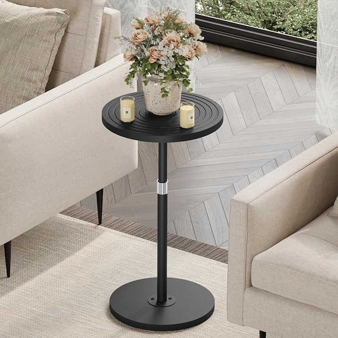 Asgolion Round Side Table, Adjustable-Height Drink Table for Small Spaces, Pedestal Martini Table, Cocktail Tables Weighted Base for Living Room, Bedroom, Bathroom, Office, Black
