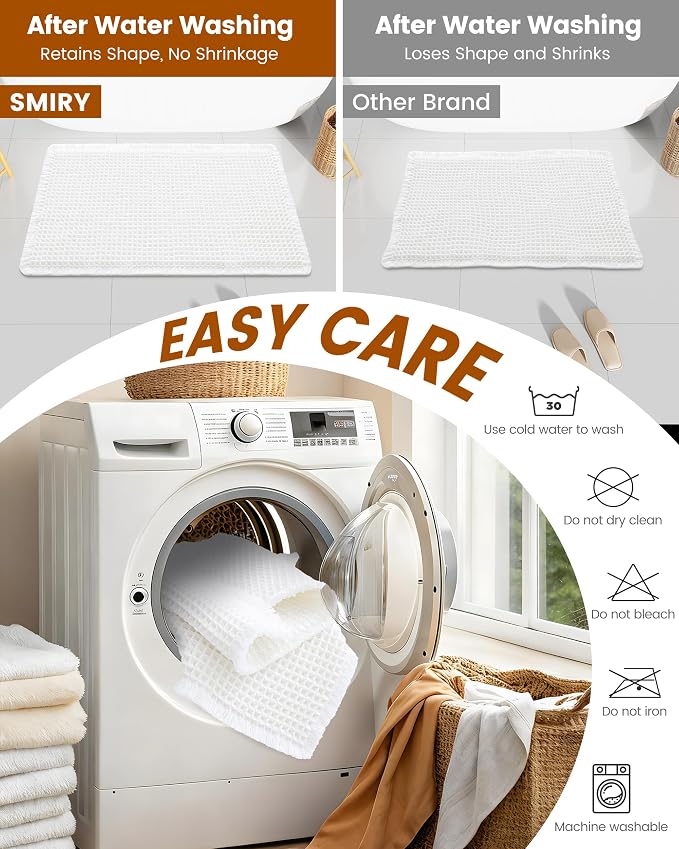 Smiry Waffle Bath Mat 59x35, Extra Soft Absorbent Bathroom Rugs, Non Slip Machine Washable Quick Dry Bath Rugs for Bathroom Floor, Tub, Shower, Home Decor Accessories, White