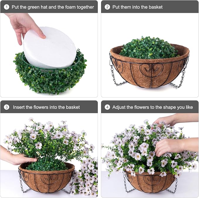 HyeFlora Artificial Fake Hanging White Plants Flowers Basket for Outdoor Fall Winter, Faux Silk Daisy in Planter Realistic UV Resistant for Christmas Outside Porch Home Patio Balcony Yard Decoration