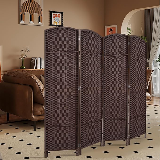 HALLYBEE Room Divider, Room Dividers and Folding Privacy Screens, 16in Privacy Screen, 4 Panel Temporary Wall Partitions, 6ft Space Separation Panel Screen, Brown