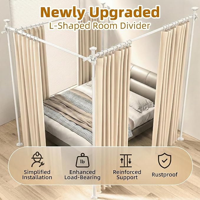 Room Divider Curtain Rod for Wide Space Room Separation,4-10ft(H) 28-209inch(W) Wall Divider for Room Separation, Heavy Duty Room Partition Separator, Adjustable Folding Privacy Screens,White