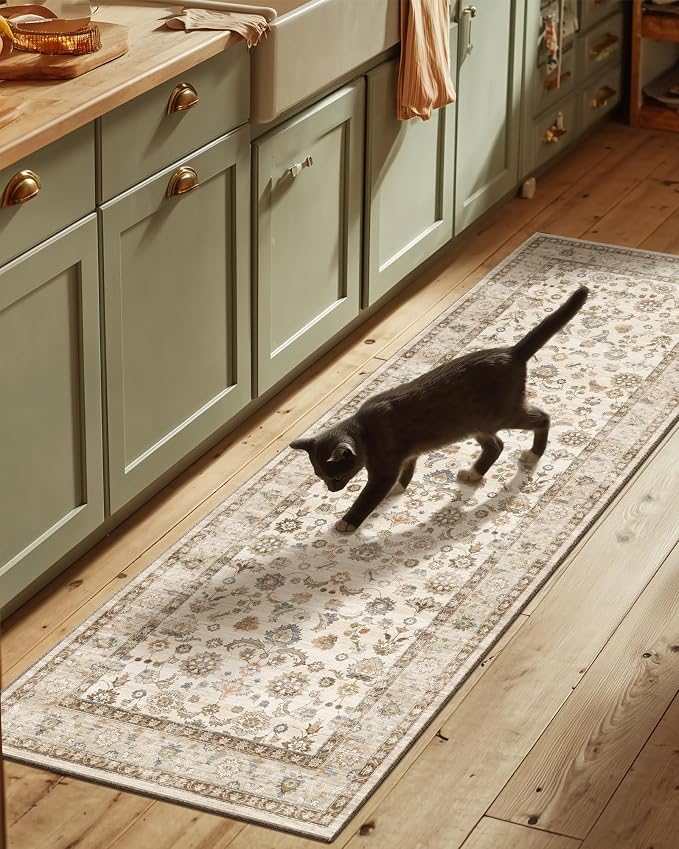 Washable Runners for Hallways Kitchen Rug: 2'6"x8' Kitchen Runner Stain Resistant Non Slip Low Pile Soft Carpet Runners for Hallways Bedroom Entryway Indoor Beside Bathroom Laundry Room