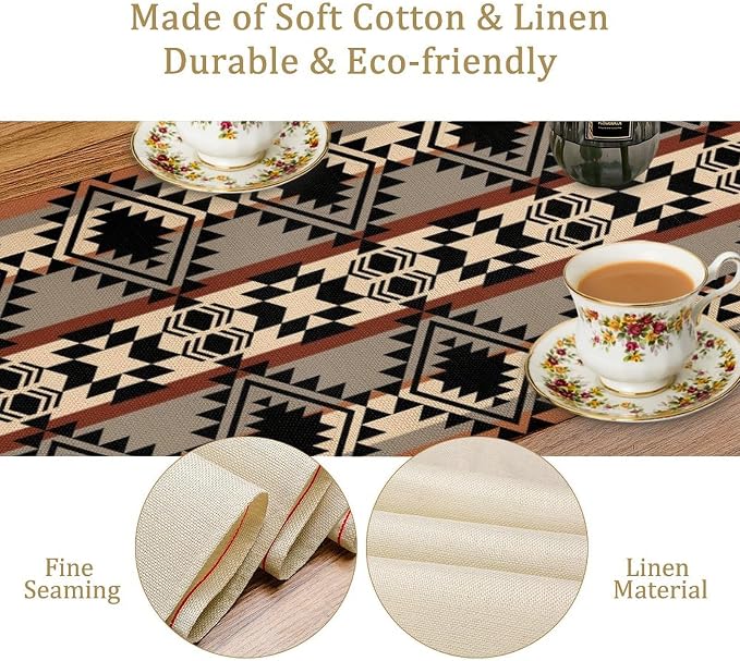 Aztec Southwest Table Runner,Ethnic Style Design Geometric Table Runners Table Setting Decor for Garden Farmhouse Wedding Party Holiday Dinner Home 13x120 Inch