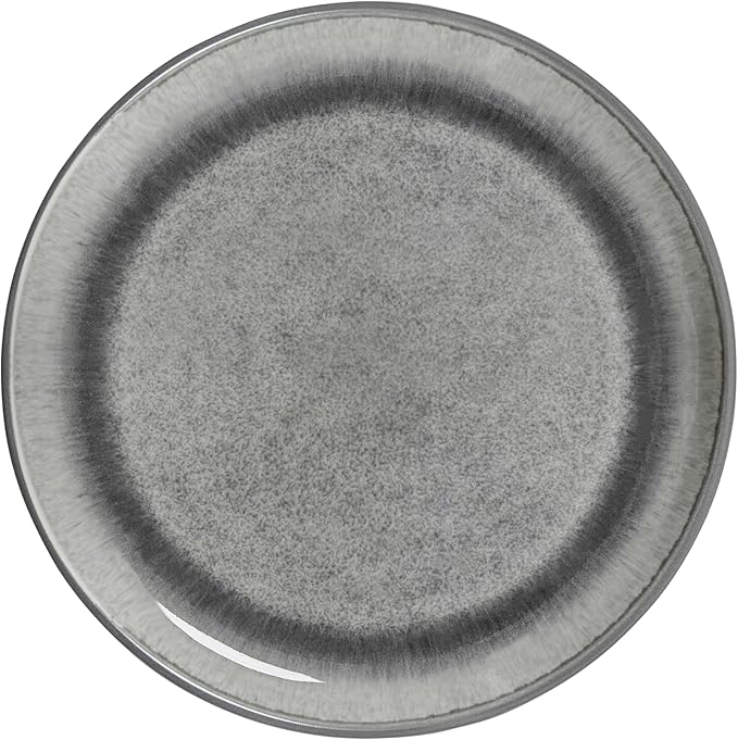 Sango Asher 12-Piece Stoneware Dinnerware Set for 4, Grey Ceramic Plates and Bowls Sets, Modern Dish Set with Reactive Glaze, Durable Kitchen Dishes for Casual Dining, Microwave & Dishwasher Safe