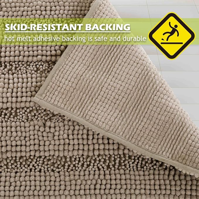 KGORGE Non Slip Bath Rugs - Water Absorbent Machine Washable Super Soft Thick Kitchen Mats for Bathroom Shower Area Living Room Bedroom Office, Brown, 20" W x 32" L, 1 Piece