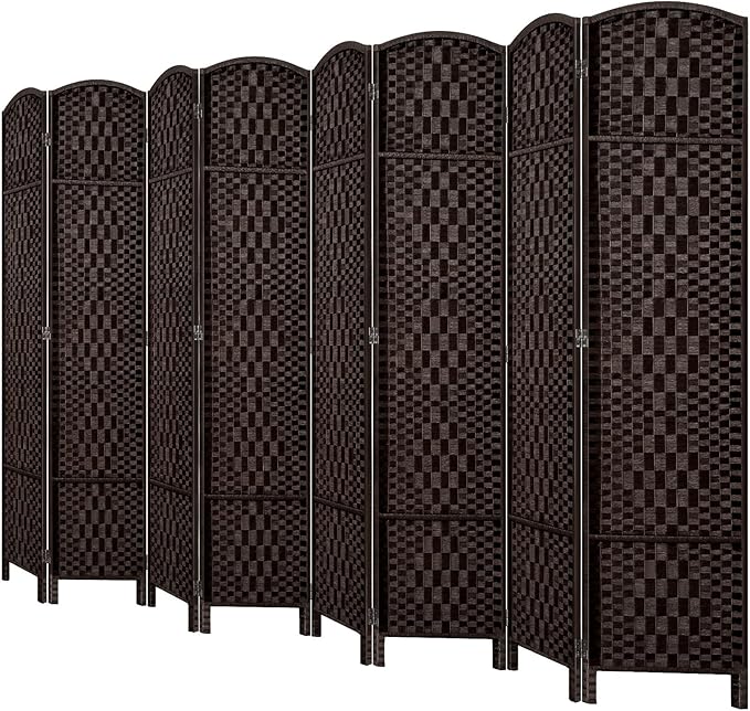 HALLYBEE Room Divider, Room Dividers and Folding Privacy Screens, 16in Privacy Screen, 8 Panel Temporary Wall Partitions, 6ft Space Separation Panel Screen, Dark Mocha
