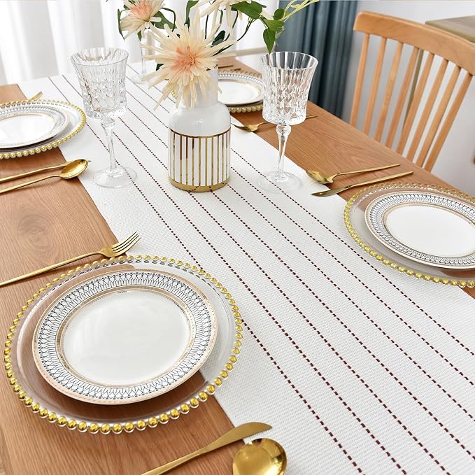 Boho Table Runner Natural Cotton Woven Runner with HandmadeTassels for Home Dining Table décor, for Modern Farmhouse Decor Coffee Table Runner (Wine red, 14x60Inch)