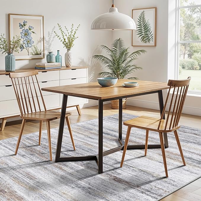 5x7 Area Rug for Living Room: Non-Slip Washable Rugs for Dining Room Bedroom Study Home Office - Easy-to-Clean Stain and Water Resistant Carpet - Soft Low-Pile Mat Beige Grey