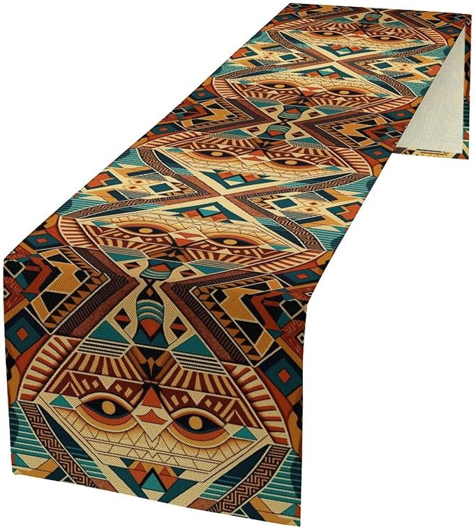 Aztec Rectangular Table Runner,Retro Ethnic Tribal Geometric Pattern Suitable for Home Living Room Kitchen Cafe Table Decor 13x108 Inch