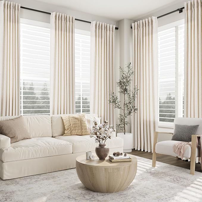 Aersas Natural Pinch Pleat Linen Curtains 118 Inch Length 2 Panels Set for Bedroom Dining Room Semi Sheer Linen Boho Farmhouse Neutral Window Curtains for Living Room Nursery Natural Cream 50x118