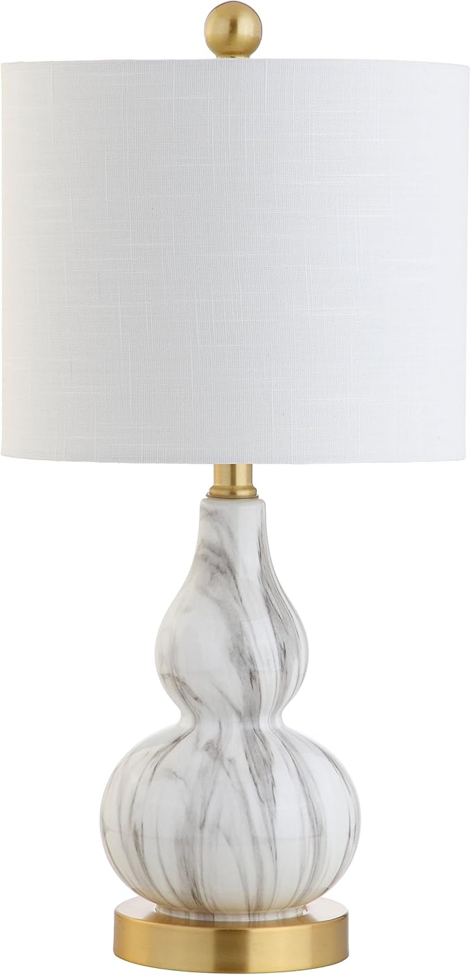 JONATHAN Y 20.5" Black/White Glass Table Lamp, Modern Gourd Bedside Nightstand Lamp for Bedroom, Living Room, White Linen Shade, LED Bulb Included (JYL1028D)
