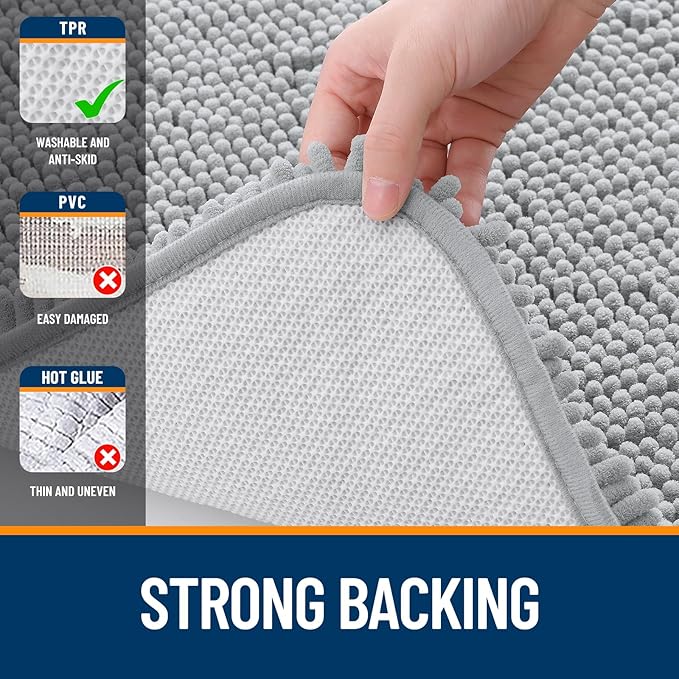OLANLY Large Bathroom Rugs 45x27, Extra Soft Absorbent Chenille Bath Rugs, Rubber Backing Quick Dry, Machine Washable Bath Mats for Bathroom Floor, Tub and Shower, Home Decor Accessories, Light Grey