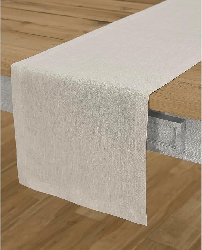 Solino Home Linen Table Runner 108 Inches Long - Athena, 100% Pure Linen Light Natural 14 x 108 Inch Table Runner for Dining, Summer
