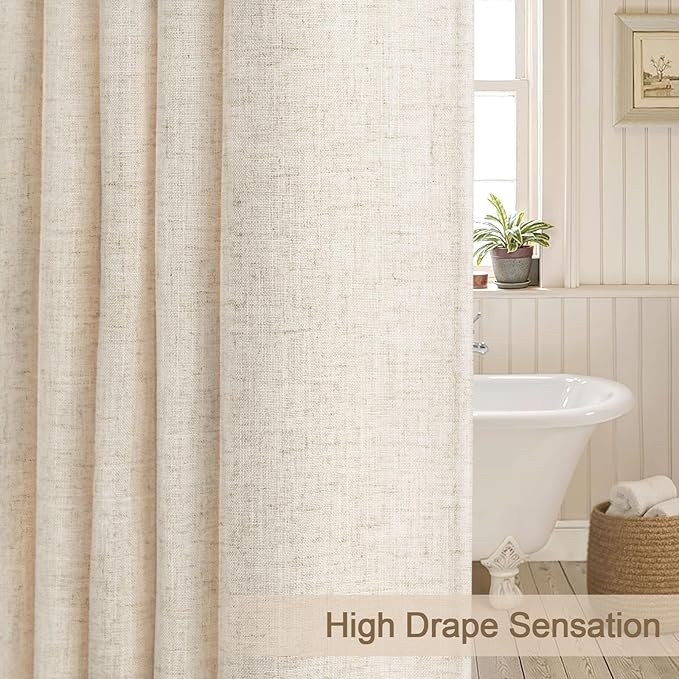 Linen Shower Curtain Boho Farmhouse Shower Curtains for Bathroom Neutral Luxury Fabric, Ivory 72 x 78 Inch