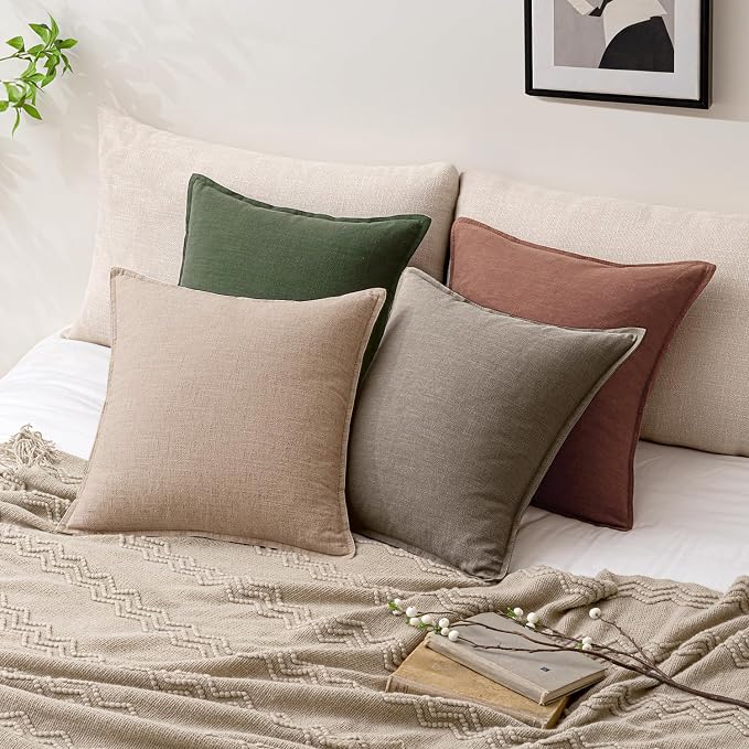 24x24 Inch Set of 2 Camel Decorative Linen Euro Solid Throw Pillow Covers Boho Accent Farmhouse Couch Pillows Modern Neutral Home Decor for Bed Sofa Livingroom