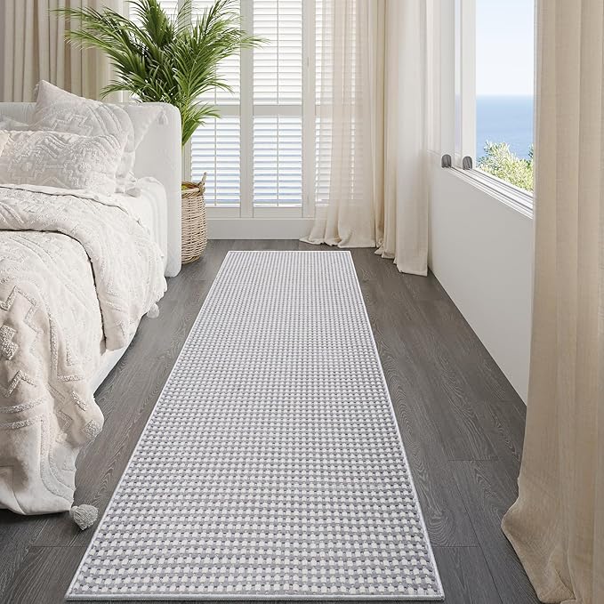 YDKGL 2x8 ft Hallway Runner Rug Extra Long Boho Woven Kitchen Runner Rugs Mat Non Slip Washable, Soft Entryway Laundry Hall Floor Runner Carpet for Indoor Backdoor Bedroom Hallway Living Room, Gray