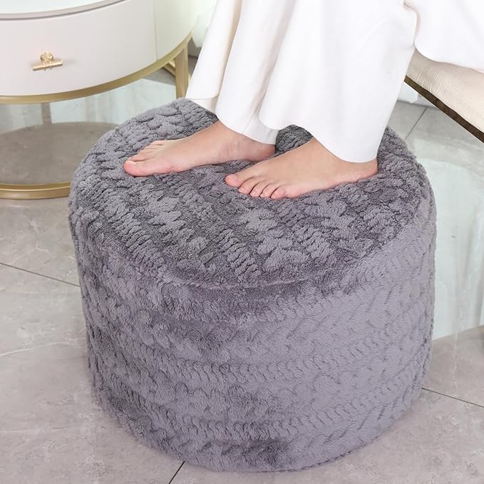 Asuprui Round Footstool Ottoman, 20x14 Inches Multi-Functional Modern Foot Stool,Floor Poufs, Sofa Footrest Extra Seating for Living Room, Entryway, Hallways and Bedrooms (Gray)