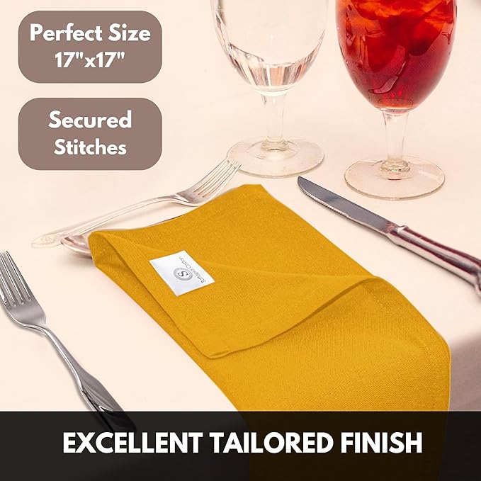 Cloth Napkins 100% Cotton 17x 17 Inches Table Napkin for Dining, Lunch, Holiday Parties & Cocktail, Decorative Washable Napkins - Mustard Yellow (Set of 4)