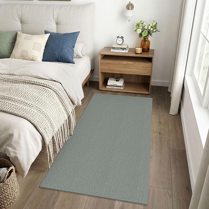 EARTHALL Washable Runner Rug 3x6 Ft Non Slip Runners for Hallways Wide Cotton Rubber Backed Kitchen Runner Braided Indoor Floor Carpet Runners for Entryway, Hallway, Kitchen, Bedroom, Green/Grey