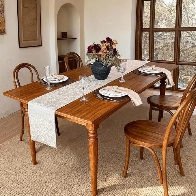 Thick Table Runner 72 Inches Long, Waterproof Jacquard Cream Table Runner for Kitchen Dining Table Decoration Home Decor (12x72Inches, Milky White)