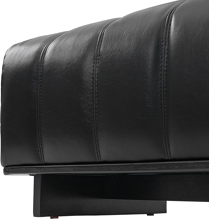 Christopher Knight Home Lamie Faux Leather Upholstered Dining Bench, Wooden Entryway Bench, Long Sofa Footstool for Living Room, Bedroom End of Bed Bench, Black