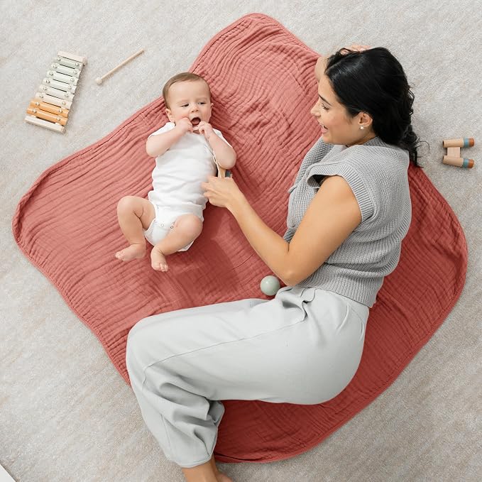 Comfy Cubs Muslin Baby Blanket - Soft, Lightweight, 6-Layer Cotton Swaddle Blankets for Newborns, Infants & Toddlers - 40" x 40" Large, Breathable & Versatile for Sleeping & Tummy Time - Dusty Rose