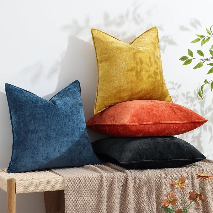 decorUhome Summer Couch Throw Pillow Covers 12x20 Set of 2, Decorative Soft Velvet Modern Cozy Chenille Lumbar Pillow Cases with Elegant Design for Sofa Bed Living Room Home Decor, Black