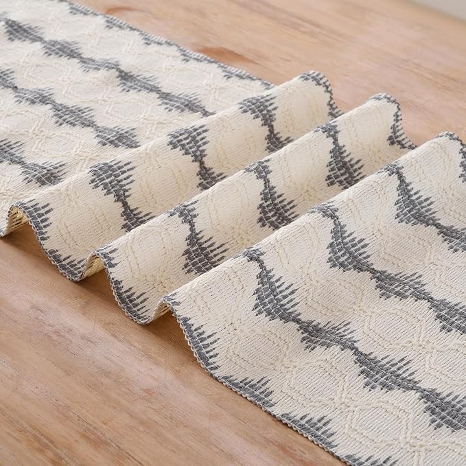 Fancy Homi Grey Boho Cotton Polyester Table Runner 72 Inches Long, Farmhouse Macrame Table Runners with Tassels for Home Party Bohemian Rustic Bridal Shower Kitchen Dining Decor 12x72 Inches