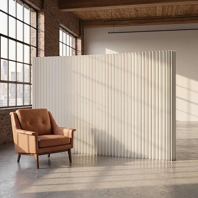 Folding Paper Room Divider Panel, Portable Partitions Wall Divider for Room Separation, Retractable Accordion Privacy Screens for Dorm Studio Office, Easy for Use and Store, Versatile Shapes, White
