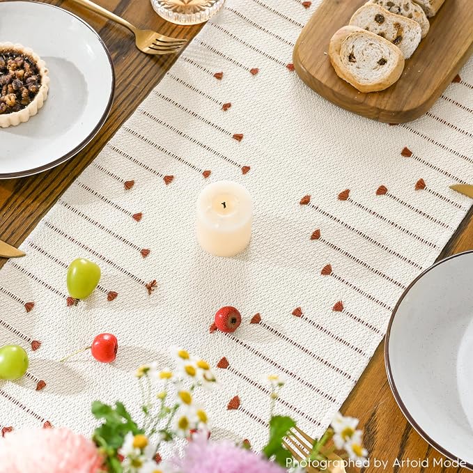 Artoid Mode Caramel Boho Table Runner for Farmhouse Rustic，Seasonal Holiday Macrame Burlap Kitchen Dining Table Decoration for Home Party Decor 12x90 Inch