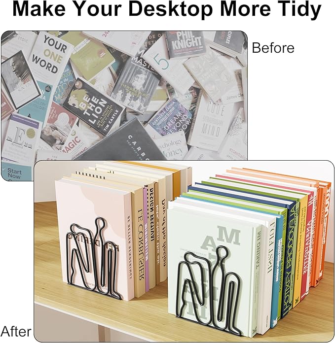 Alsonerbay Thinker Decorative Book Ends for Shelves, Metal Novelty Bookends with Non-Slip Base, Heavy Duty Book Stoppers for Home Office Decor (Black, 1 Pair)